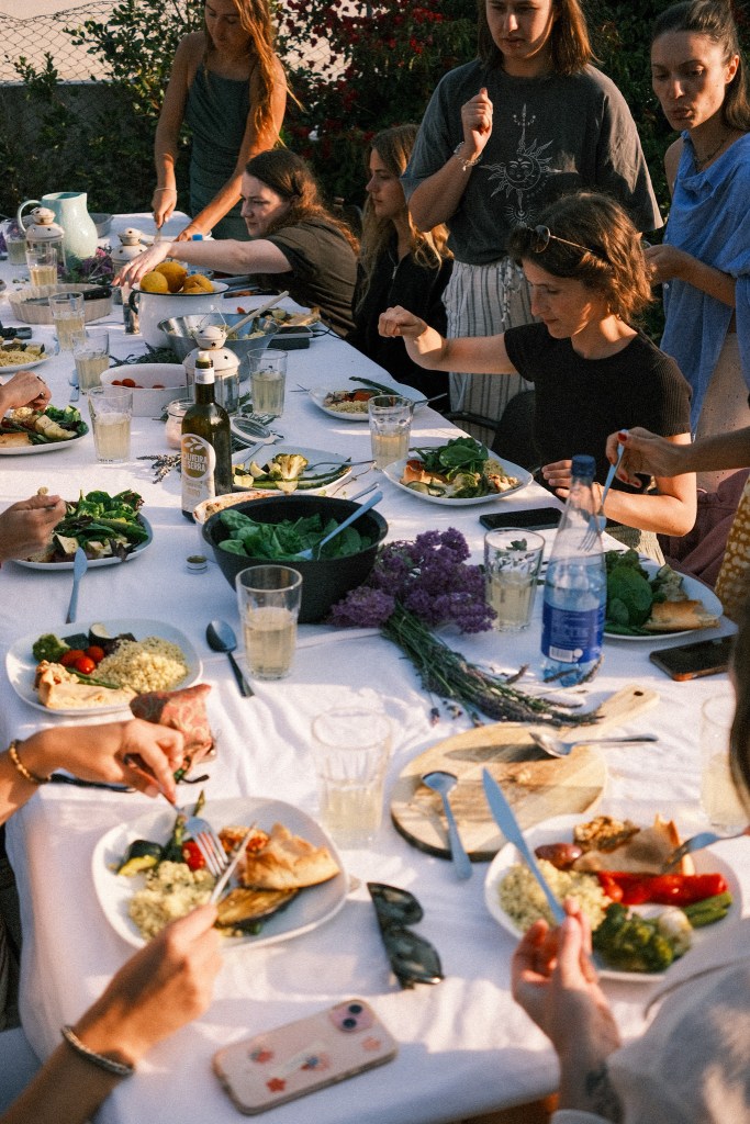 People having dinner outside
